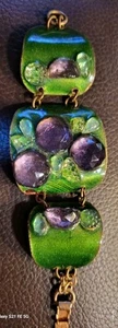 Precioso Brazalete De Colección Modernista Ruth Buol Esmalte Cobre Arte Vidrio Verde Púrpura - Imagen 1 de 11