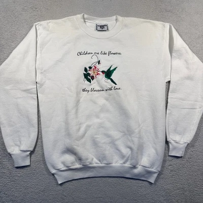 Sudadera Lee Vintage Bordada Cuello Redondo Floral Colibrí Blanca L Hecha en EE. UU. Foto 1 de 4
