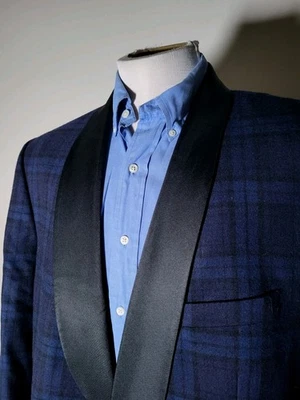 Casaco Ralph Lauren 50R Blackwatch xadrez tartan flanela xale lapela blazer - Imagem 1 de 4