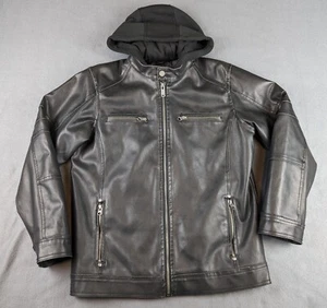 Black Rivet Black Leather Jacket with Removable Jersey Hoodie Women's Size XL - Picture 1 of 24