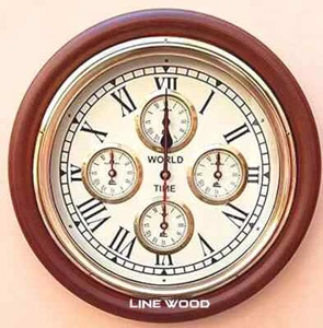 World Time Wood Wall Clock Antique Stayle Home & Office Decoration 40.6cm - Picture 1 of 4