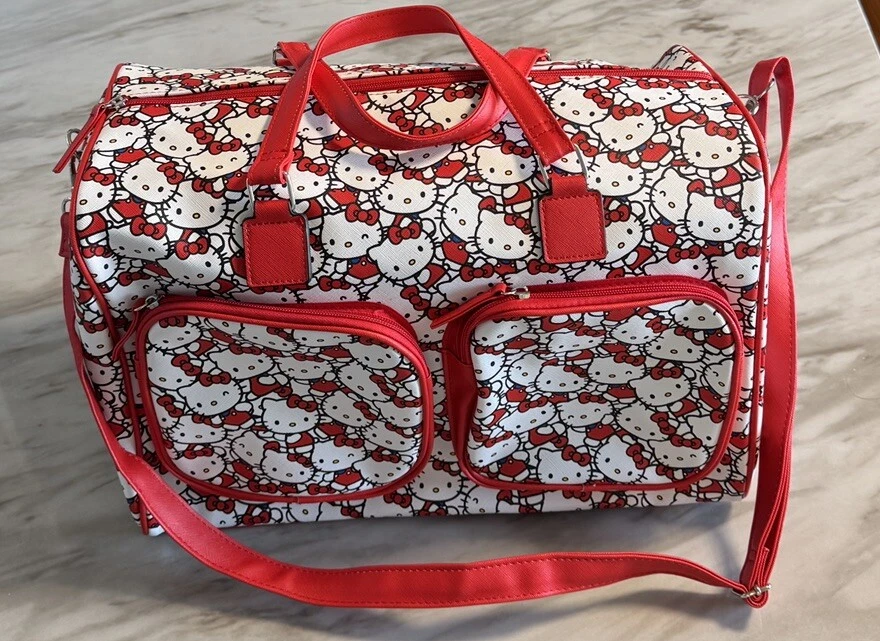 Hello Kitty By Sanrio Bolsa de Lona Equipaje de Viaje Blanco Rojo Bolso para Pasar la Noche 16x9x11 Foto 1 de 4