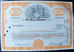 Stock certificate Perkin-Elmer Corp. Payee Mertz & Moyer 1977 - Picture 1 of 2