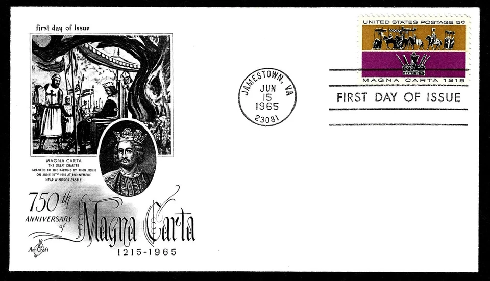 USA, SCOTT # 1265, ARTCRAFT FDC COVER - MAGNA CARTA YEAR 1965 - Image 1 of 1