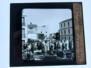 ALGERIE ALGER MARCHE RUE KASBAH PALMIER PHOTO PLAQUE DE VERRE MOLTENI 1900 PARIS - Picture 1 of 2