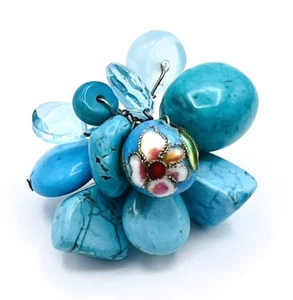 Artisan Perlen echt türkis Cloisonné Cha-Cha Ring größenverstellbar - Bild 1 von 8