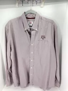 Texas A&M TAMU Cutter Buck Shirt Men Size XL Maroon Stripe Long Sleeve Button - Picture 1 of 11