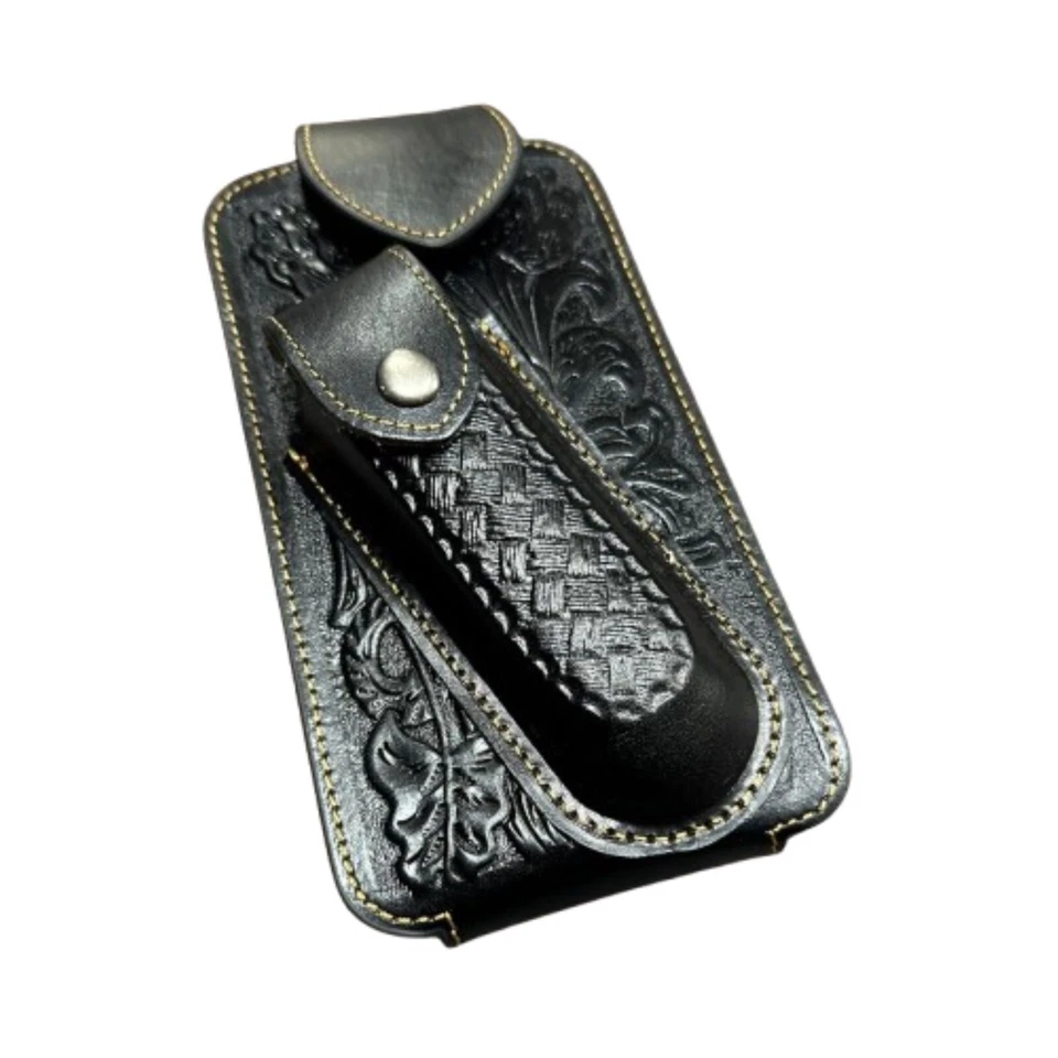 7" BASKETWEAVE & KNIFE POUCH CELL PHONE CASE HOLSTER LEATHER UNIVERSAL #EH12295 - Image 1 of 4
