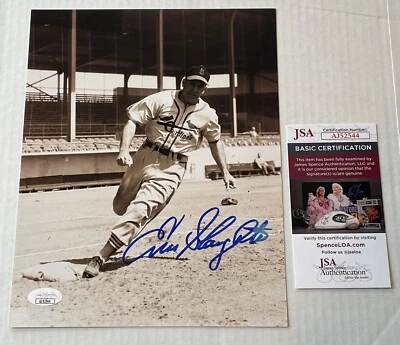 Enos Slaughter Autograph Signed 8 x 10 B&W Photo Cardinals JSA COA Bold Auto! - Image 1 of 2