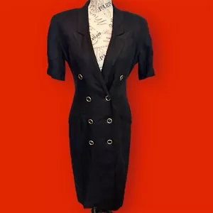 Maxi Vestido Vintage Años 80 Manga Dolman Mediano Negro Bolsillos Cuello Almohadillas para el Hombro - Imagen 1 de 17