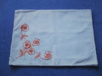 Pochette à linge range pyjama ancien coton bleu fleurs brodées 25 x 36 cm N°20 - Photo 1/4