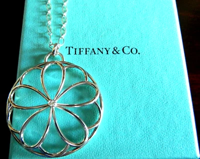 NIB Tiffany & Co Garden Blossom Flower Diamond Pendant Large Sterling Silver 30" - Image 1 of 4