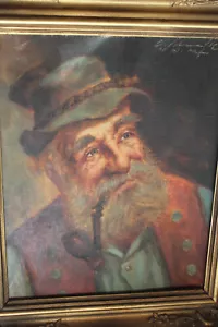 Vintage Oil Painting Elderly Alpine Man Framed Portrait/Signed - Foto 1 di 8