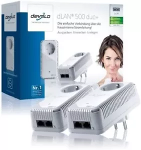 Devolo dLAN 500 duo+, 2 x Adapter im Set (500 Mbit/s, 2x LAN Port, Steckdose,) - Bild 1 von 3