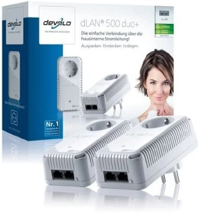 Devolo dLAN 500 duo+,  2 x Adapter im Set (500 Mbit/s, 2x LAN Port, Steckdose,) - Bild 1 von 3