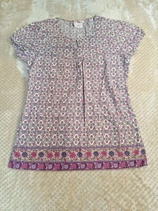Women’s White Cross Brand Scrub Top Size XS Floral Purples, Pinks, Brown, Ivory - Picture 1 of 10