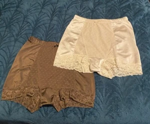 Set Of 2 Waist Panties Rhonda Shear Mesh Dot Pin-Up Retro High Brown & White L - Picture 1 of 18