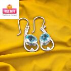 Natural Sky Blue Topaz Gemstone Handmade Jewelry 925 Solid Silver Earrings 1.6"