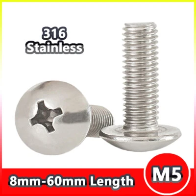 GOOBETTER M5 Phillips Button Head Screws Machine Bolts 316 Stainless Steel 8mm-60mm Length