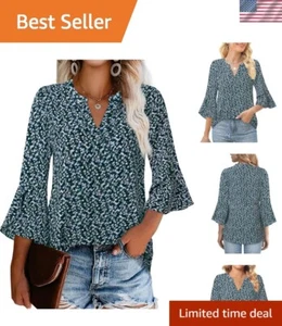 Women's Work Blouses Ruffle 3/4 Sleeve Dressy Top V Neck Casual Chiffon Tunic... - Picture 1 of 5