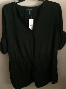 NWT~RALPH LAUREN PLUS~BLACK V-NECK ROLL SLEEVE TUNIC SHIRT/TOP~SIZE 2X~NEW - Picture 1 of 2