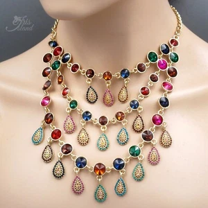 Mujeres Multicolor Cristal Dijes Cadena Capas Babero Distintivo Collar 73 - Imagen 1 de 7