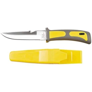 Cuchillo de buceo funda funda pierna/brazo de acero inoxidable amarillo/negro - Imagen 1 de 4