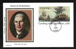 #UX84 10c Landing of Rochambeau, 1780 - Postal Card - Colorano "Silk" FDC