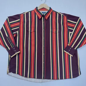 Vintage Wrangler Western Brushpopper Pearl Snap Shirt Striped Adult 4XL 90s - Picture 1 of 10