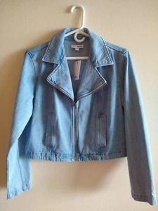 Sonoma L Denim Jean Jacket Chest flap Faded Zip Front Waist Length NWT - Picture 1 of 9