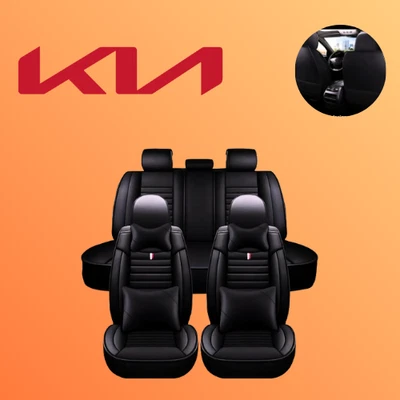 For All Kia Black Cushion Custom Fit Seat Cover Leather Luxury 5 Seat - Image 1 of 4