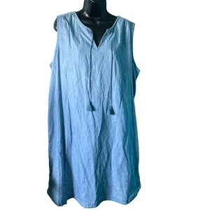 Time And Tru Brand Light Blue Thin Faux Denim V-collar Neck Straight Gown Dress - Picture 1 of 9