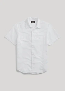 RRL Ralph Lauren Camicia Manica Corta Oxford Tinta Unita Bianco Cotone Camicia Uomo Medium M - Foto 1 di 2