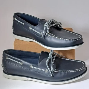 Thom McAn Men's 10.5 Bruce Navy Blue Loafers Slip-on Boat Deck Shoe New nwot - Picture 1 of 8