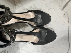 Vince Camuto Kevla Black Leather Open Toe Zip Back Leather High Heel Sz 9.5M - Picture 1 of 6