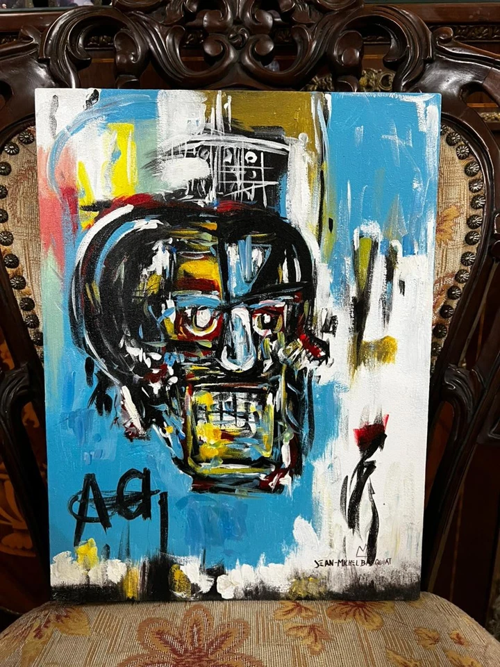 Jean-michel Basquiat  - Amazing oil canvas painting - Stamped - signed - A1 - Image 1 of 4