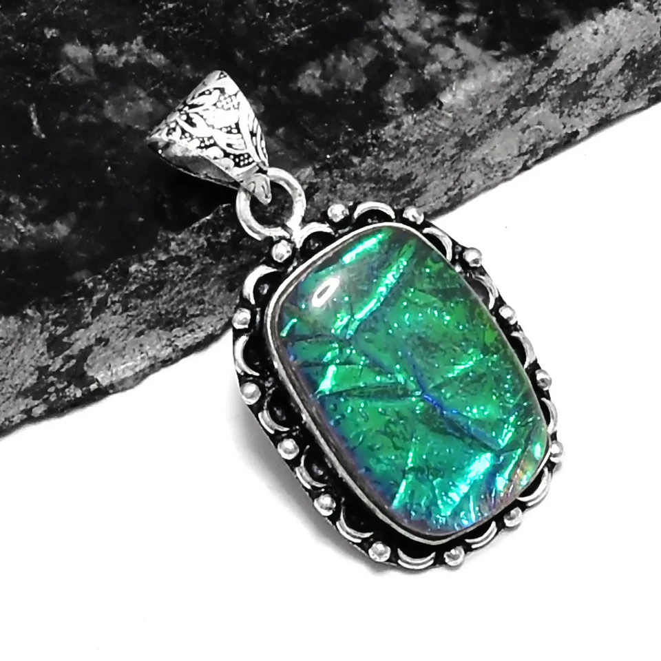 Pingente de opala de fogo triplo étnico feito à mão joia 1,76" P-1060 - Imagem 1 de 1