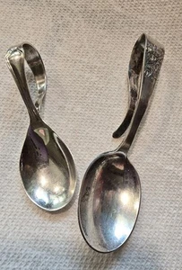 Sterling Silver Antique Baby Spoons Closed Curve Handles 4" & 3 1/4" Victorian - Picture 1 of 13