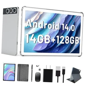 2025 Latest Android 14 Tablet, 10 inch Tablet with 128GB Storage 1TB Silver - Picture 1 of 8