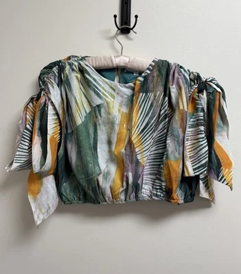 Новый с Ярлыками Andrea Iyamah Halima укороченный Топ M абстрактный лист печати галстук рукав RS2711A - Изображение 1 из 4