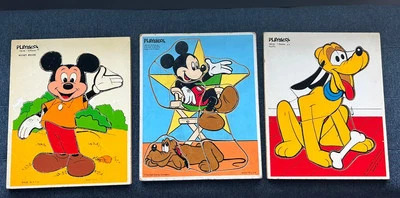 Vintage 1970s Mickey Mouse And Pluto Playskool Puzzles Set If 3 - Image 1 of 4