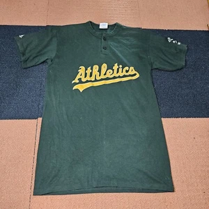 T-shirt Oakland Athletics SS Henley Button Majestic grande verde #8 Yorktown R9a - Foto 1 di 12