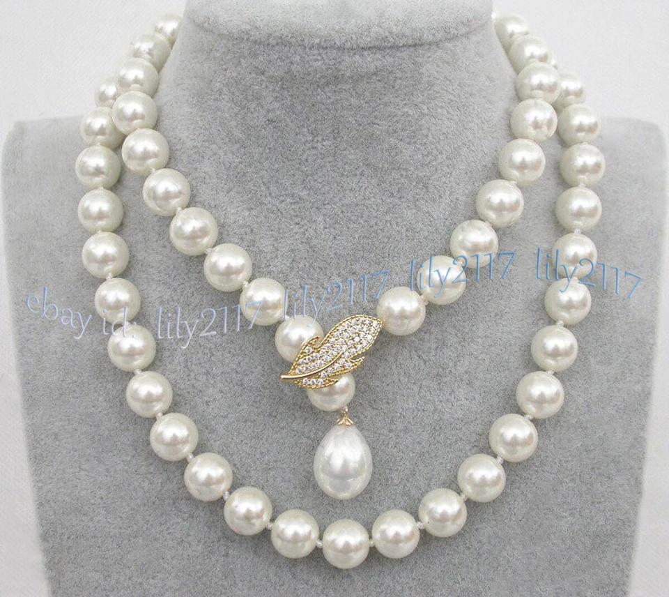 Elegante Collar de Cuentas Redondas de Perlas con Concha Blanca del Mar del Sur 14-50"" 8/10/12/14 mm Foto 1 de 4