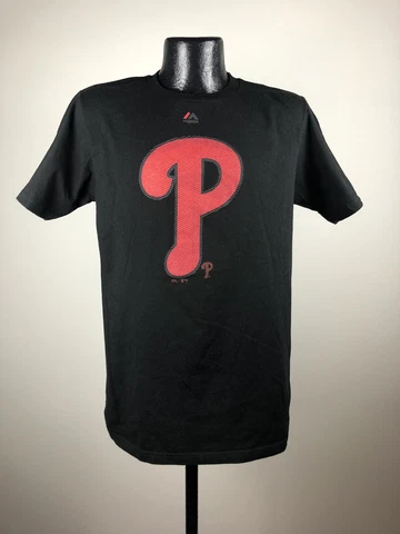 Men's Majestic Philadelphia Phillies Black Cotton Short-Sleeve Tee Medium Cover