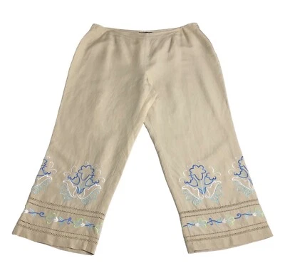 Pantalones Harolds De Colección Para Mujer 16 Doble Bordado Floral Ojales Seda Lino Costero Foto 1 de 4