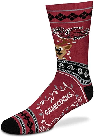 South Carolina Gamecocks Christmas Sweater Stripe Holiday Deuce Crew Socks Cover