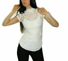 White Lace Mock Neck Size S Top Women Floral Lace Sexy Sheer Mock Neck