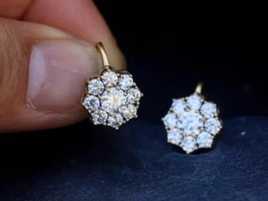 2 Ct Round Cut Lab Created Diamond Drop Dangle Earrings 14K Yellow Gold Plated - Picture 1 of 5