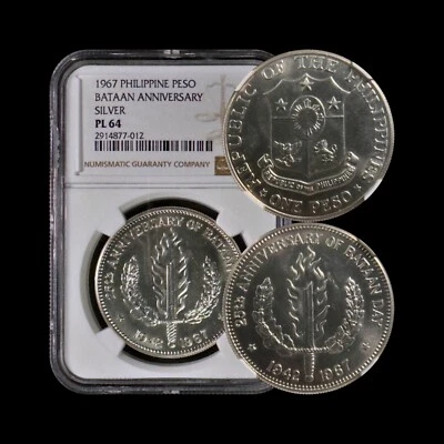 PHILIPPINES. 1967, 1 Peso, Silver - NGC PL64 - Bataan Anniversary, 025 - Image 1 of 4