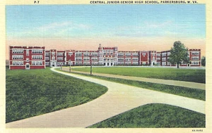 Postal de lino Parkersburg West Virginia WV Central Junior-Senior High School - Imagen 1 de 2